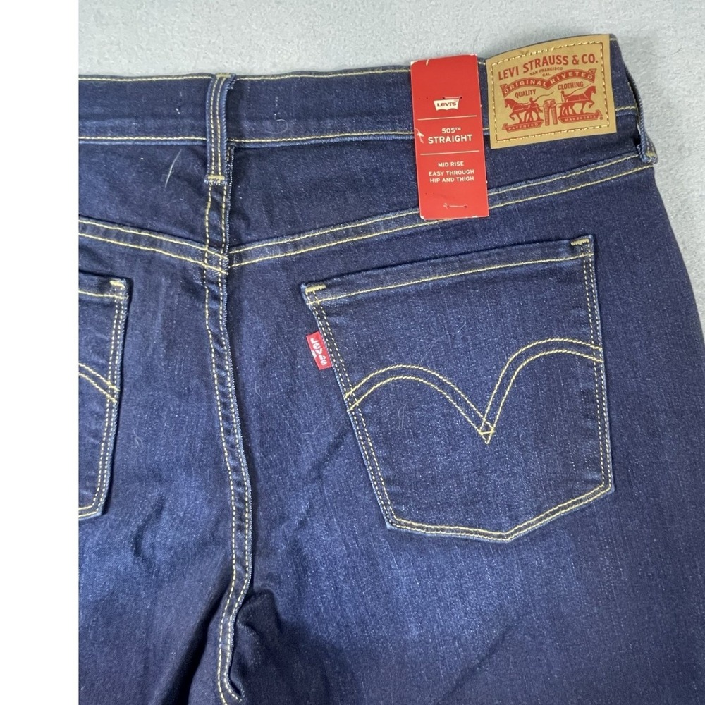 Levi's Jeans Women 14S Blue 505‎ Straight Mid Rise Dark Wash Stretch Denim NWT